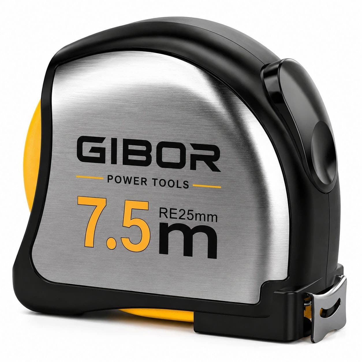 GIBOR GIB-TM-MET-SL-005 silver-black metal/rubber 7.5m tape measure