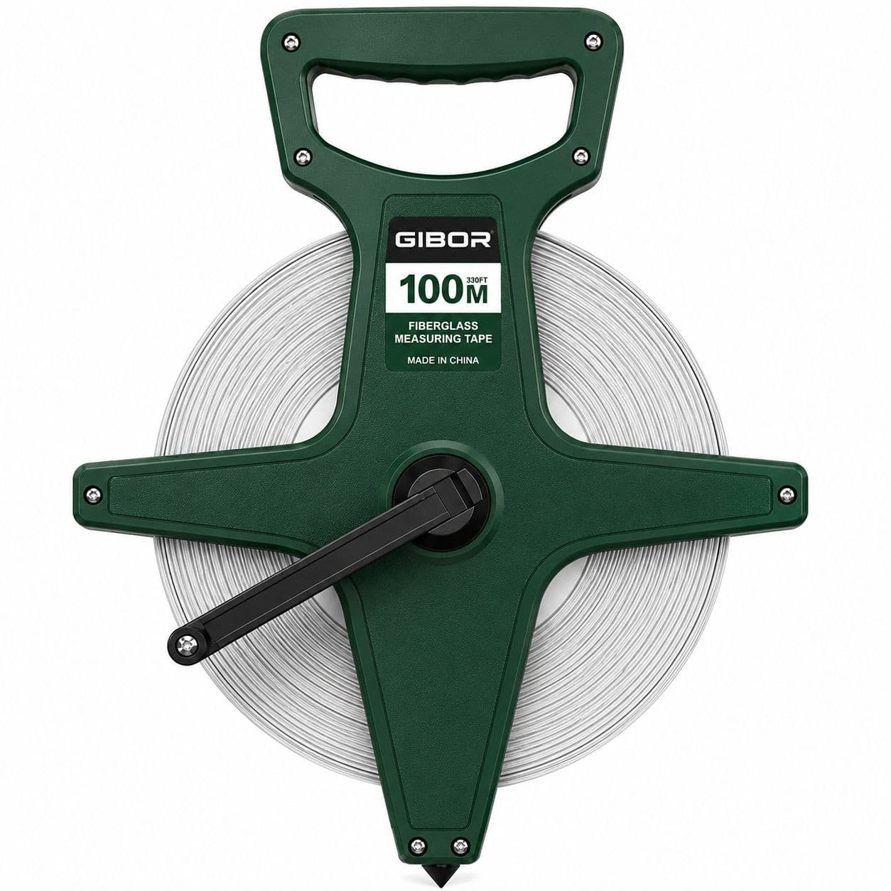 GIBOR GIB-TM-ORF-RL-004 green 100m fiberglass open reel tape measure