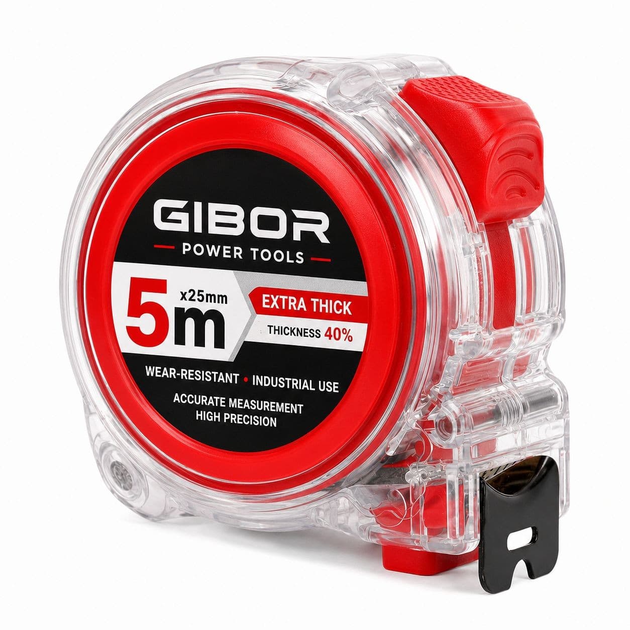 GIBOR GIB-TM-PRO-DL-006 transparent red double-lock tape measure