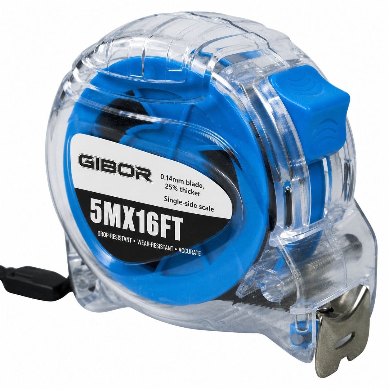GIBOR GIB-TM-PVC-SL-011 transparent blue 5m single-lock tape measure