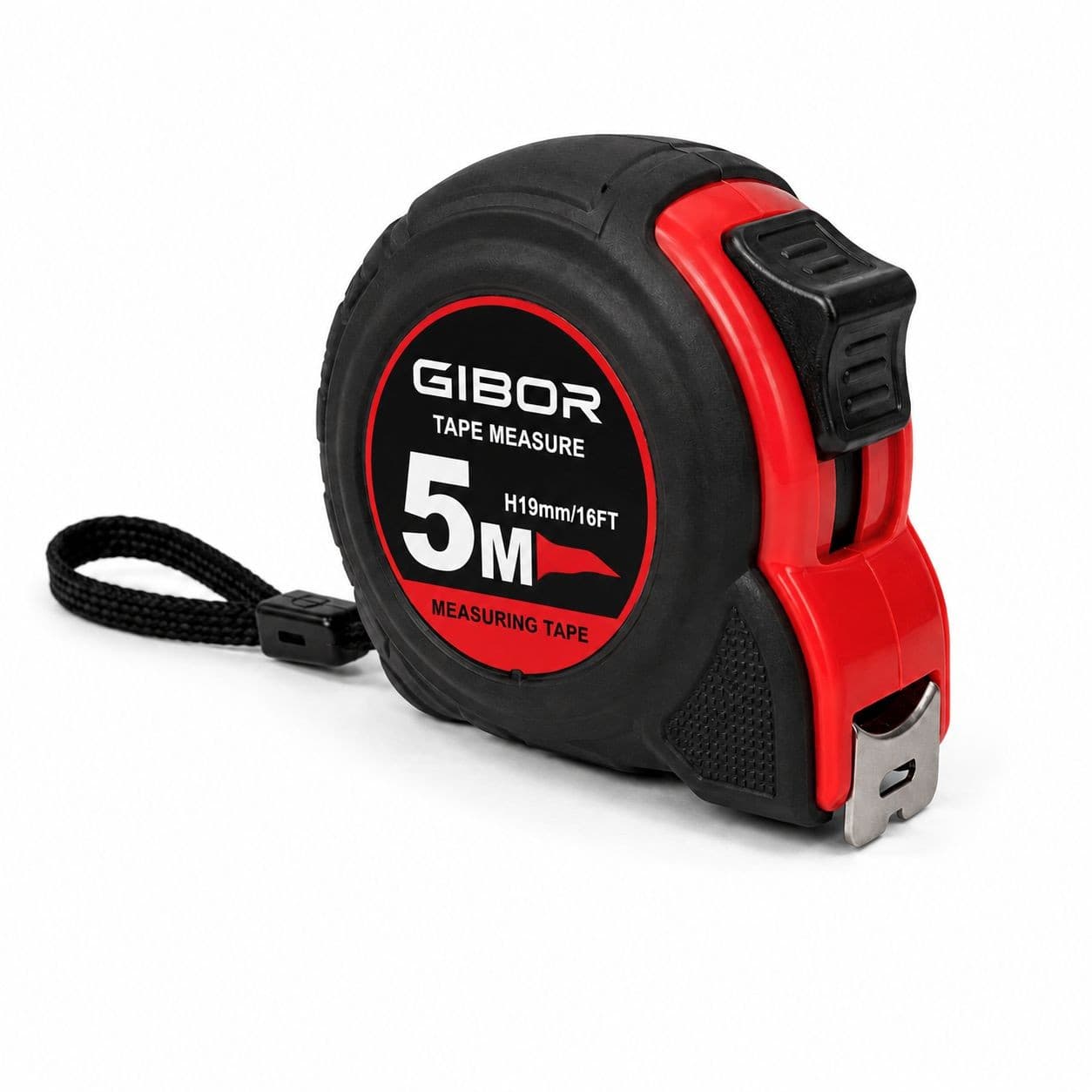 GIBOR GIB-TM-RUB-SL-003 Black-red rubber coated single-lock tape measure