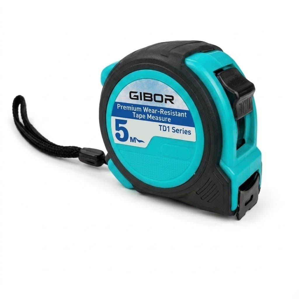 GIBOR GIB-TM-RUB-SL-004 cyan-black rubber coated single-lock tape measure