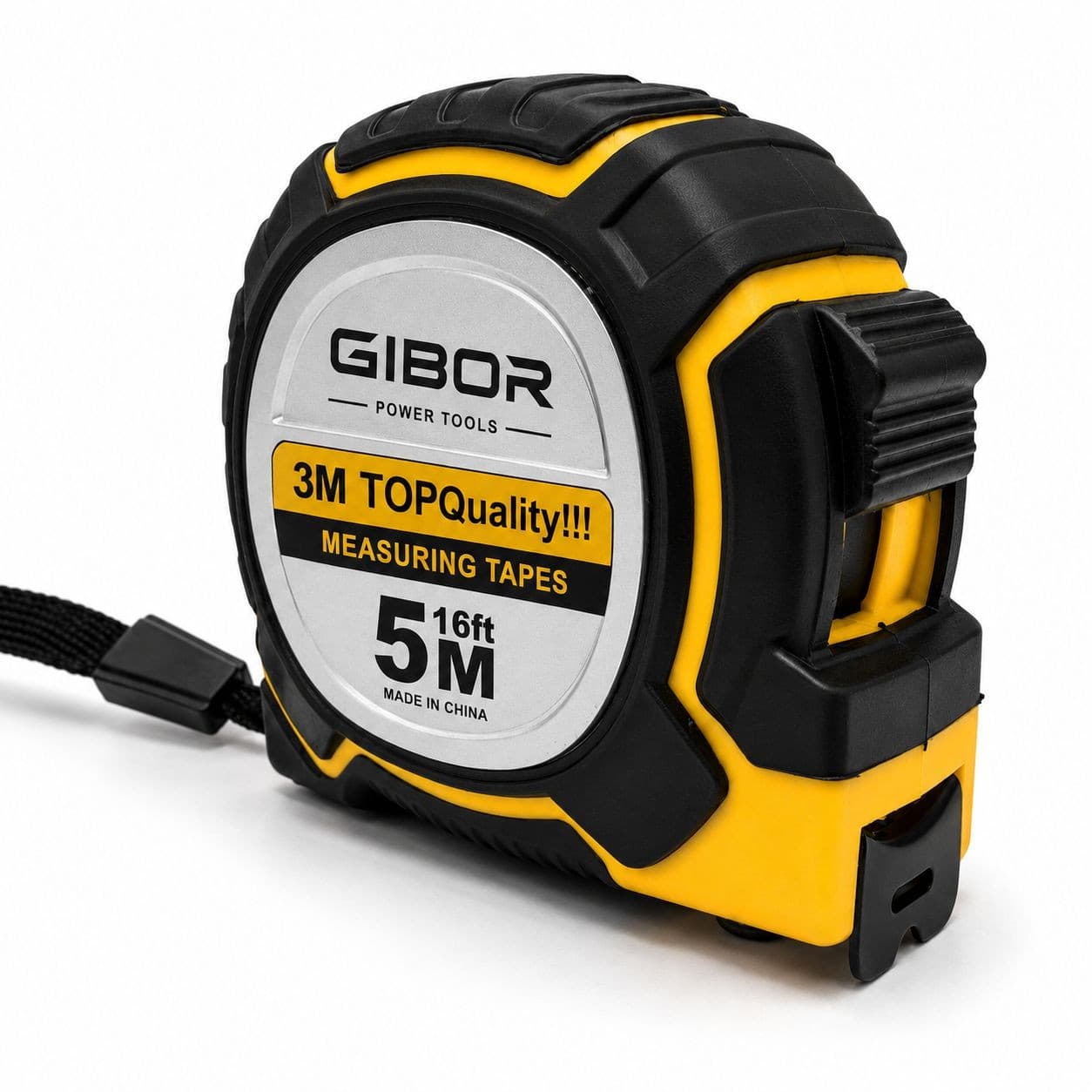 GIBOR GIB-TM-RUB-SL-009 heavy-duty yellow-black rubber coated tape measure