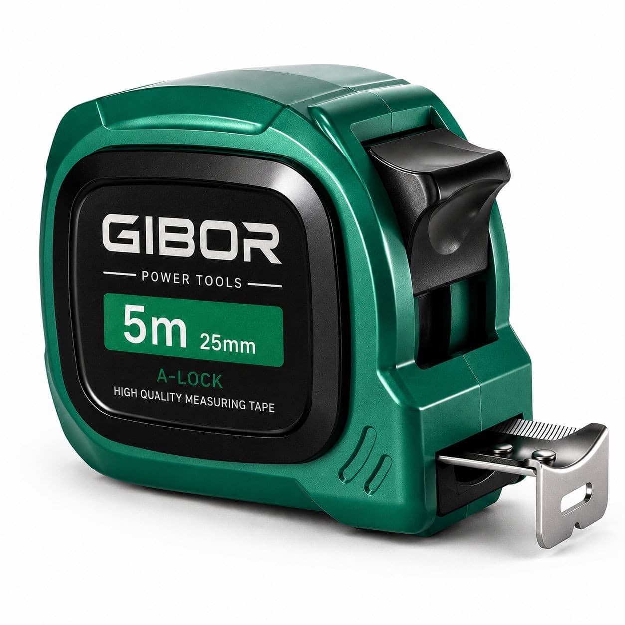 GIBOR GIB-TM-RUB-SL-010 Green-black reinforced rubber coated tape measure