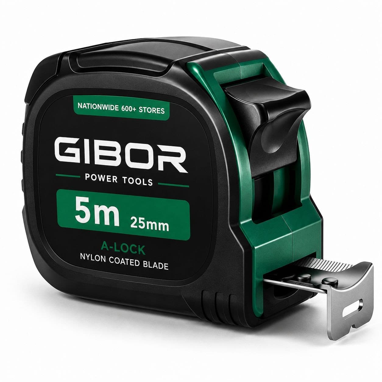 GIBOR GIB-TM-RUB-SL-011 black-green reinforced rubber coated tape measure