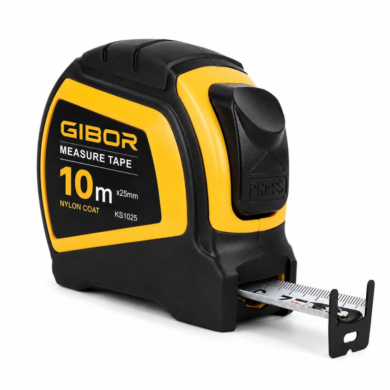 GIBOR GIB-TM-RUB-SL-012 yellow-black 10m heavy-duty rubber tape measure